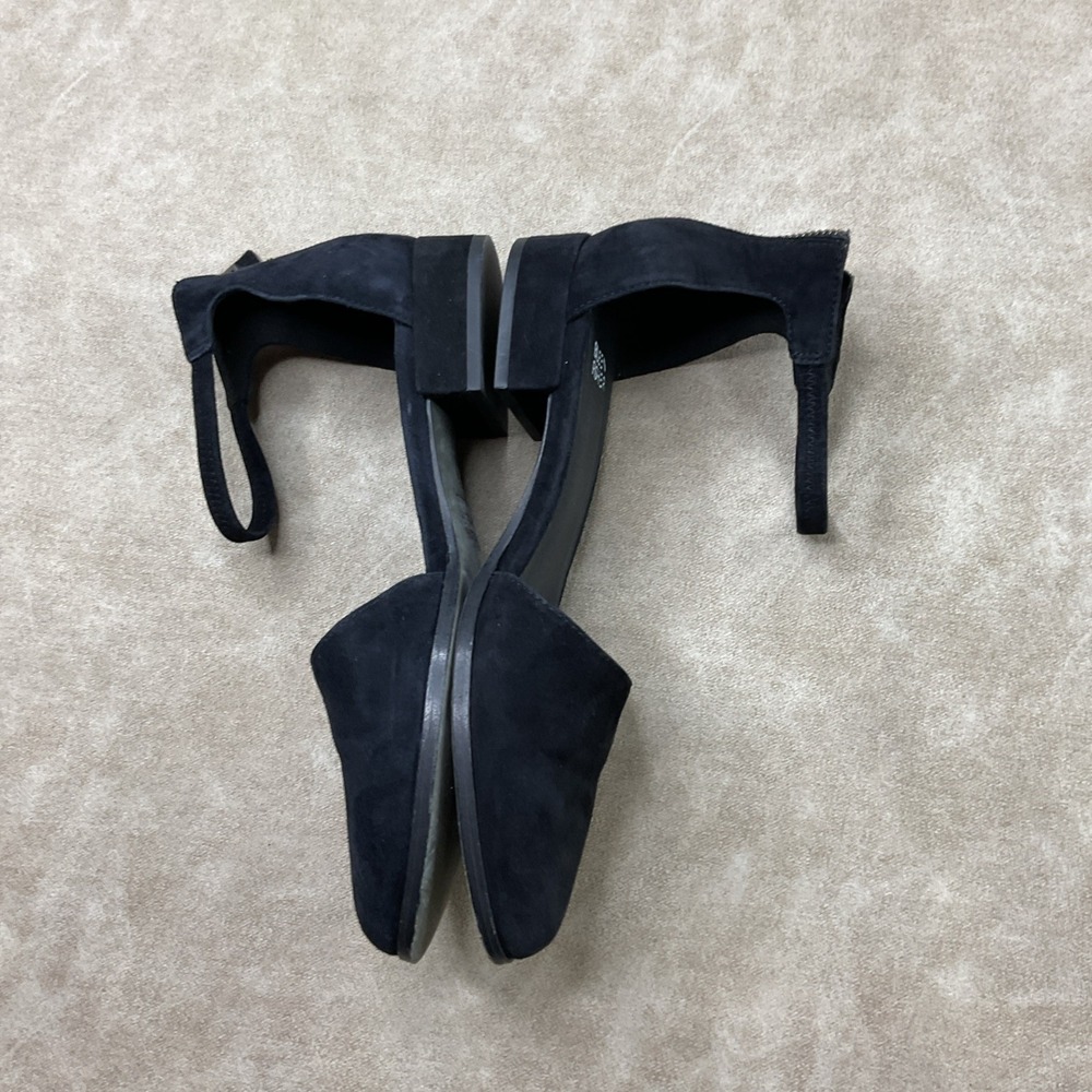 Eileen Fisher Heels 7.5 Sandals Ankle Strap Block Black Suede Vero Cuoio Career - Picture 8 of 13